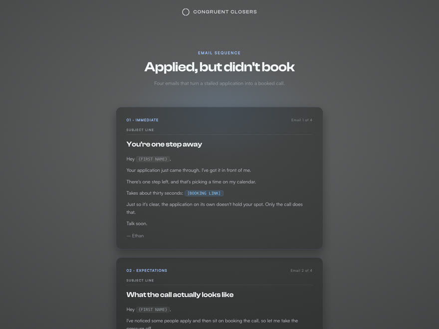 Applied but didn't book email sequence preview