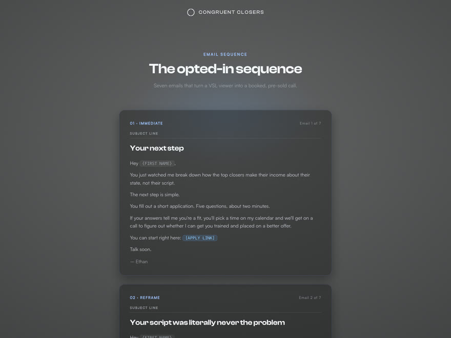 Opted-in email sequence preview
