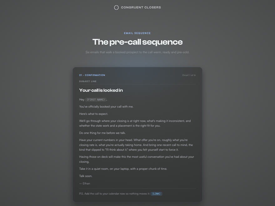 Pre-call email sequence preview